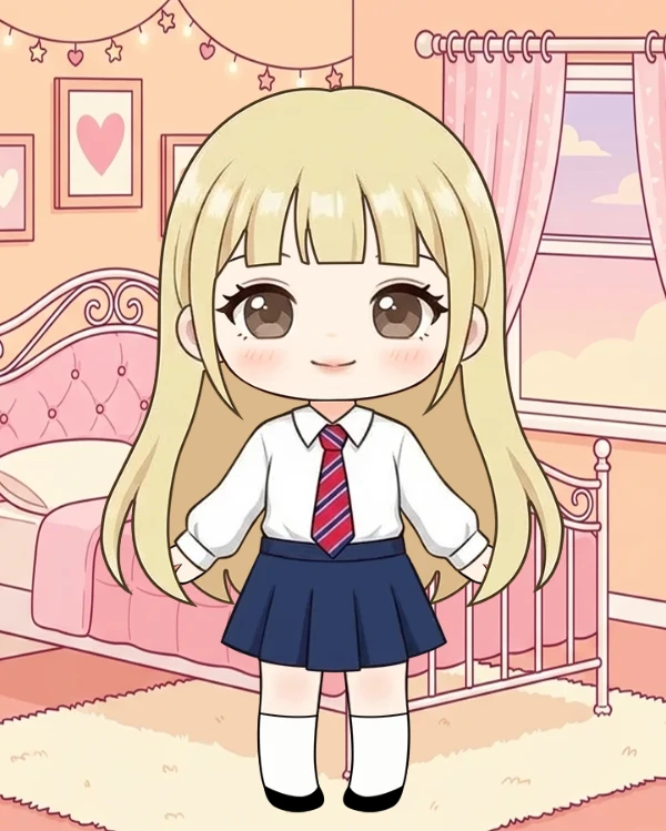 청순한 금발 생머리 스쿨룩 코디