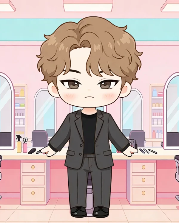 부드러운 베이지 브라운 펌 아이돌 수트 코디