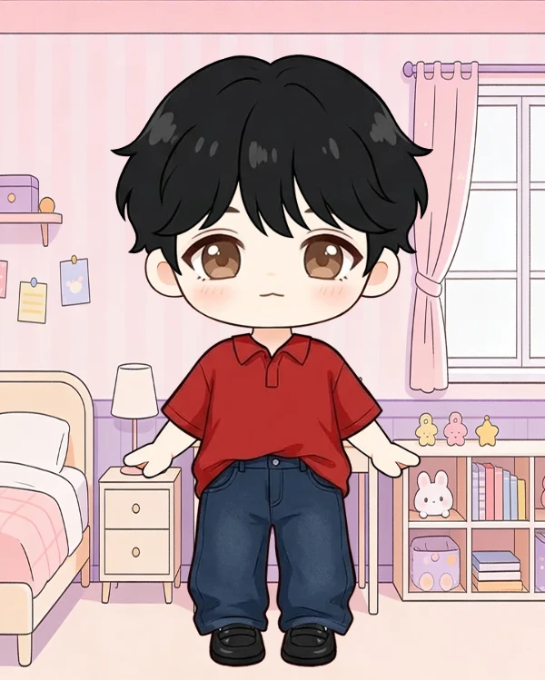 차분한 블랙 댄디컷 레드 카라티 캐주얼룩