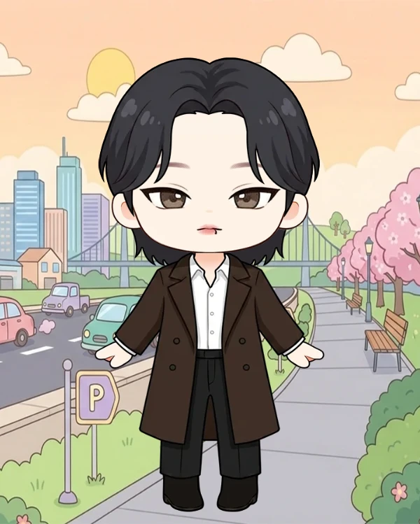 댄디한 브라운 코트 아이돌 가을 공항 패션