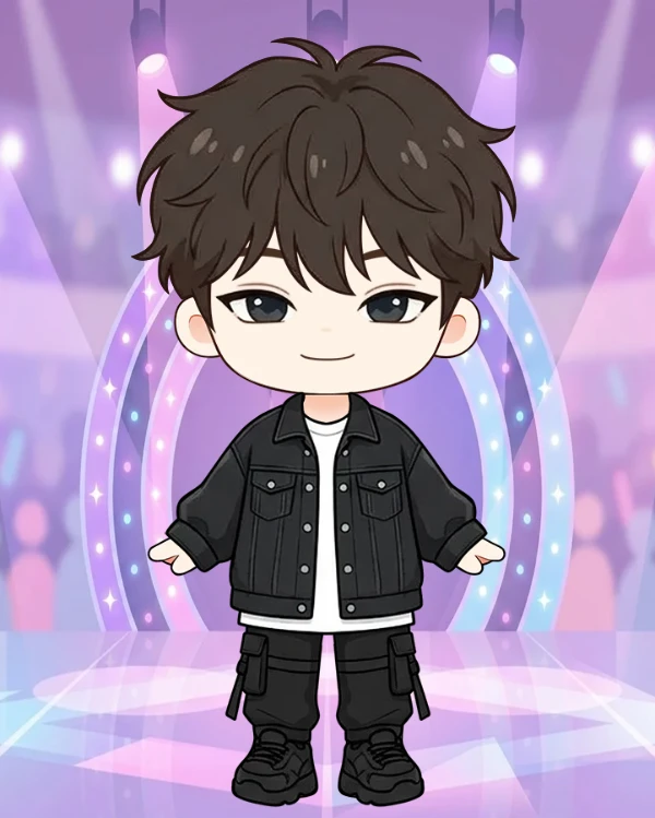 Chic Black Denim Jacket K-pop Boy Group Stage Outfit