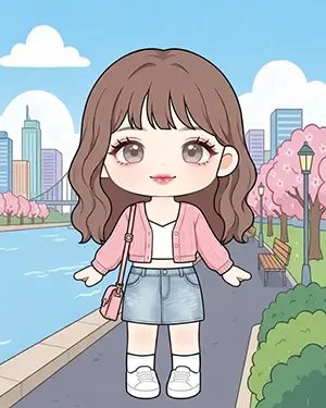 봄 산책 아바타 옷입히기 핑크 가디건 코디 놀이