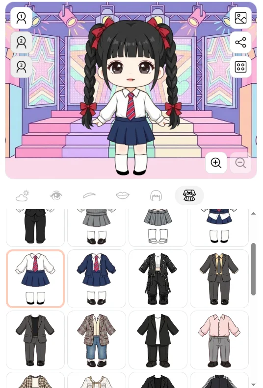 아이돌 옷입히기 코디 화면