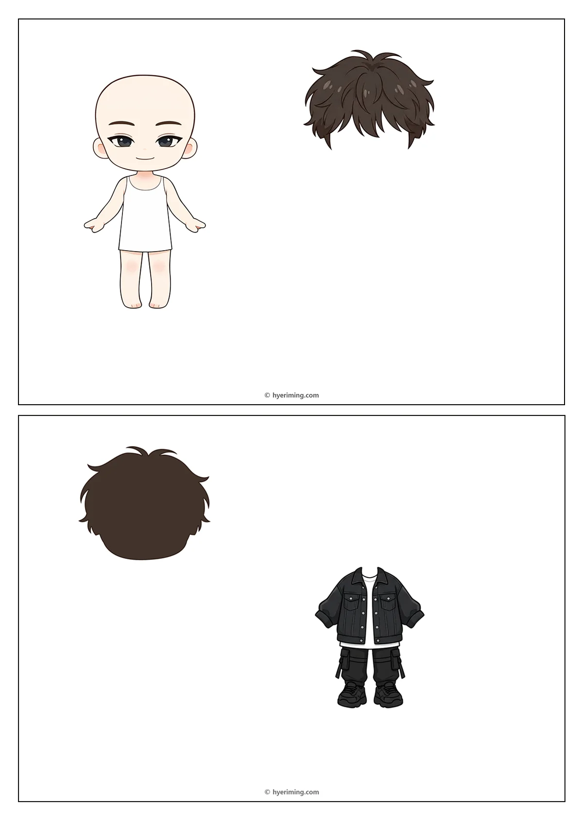 출력된 헤어와 옷 도안