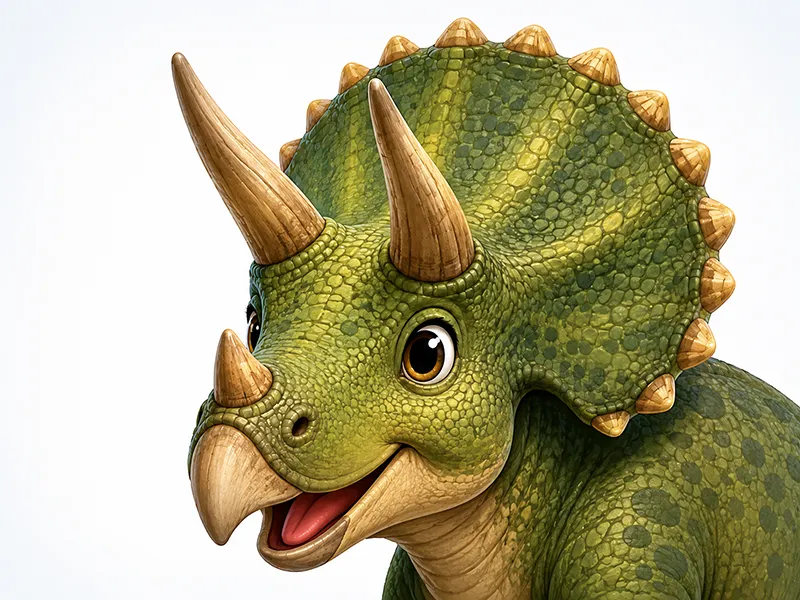 An infographic showing the two brow horns, one nose horn, and large frill of Triceratops