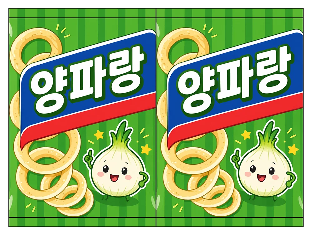 양파링 스타일 초록색 양파 과자 봉지 종이 스퀴시 도안