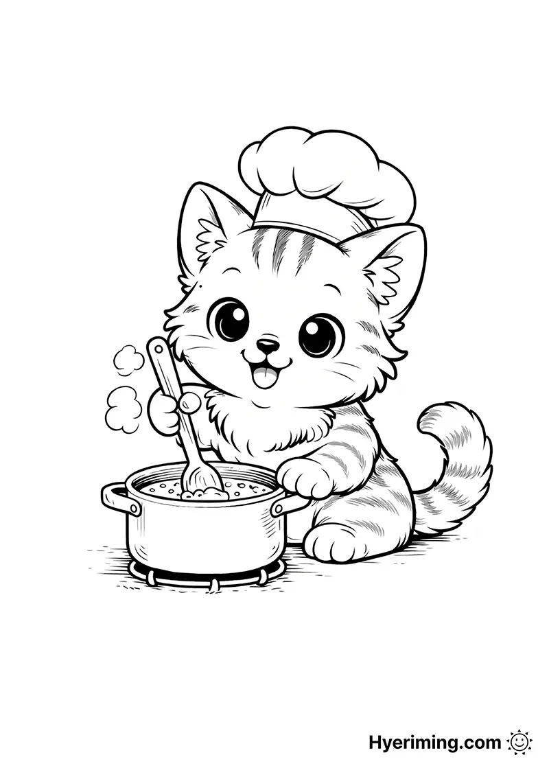 Cooking Cat Coloring