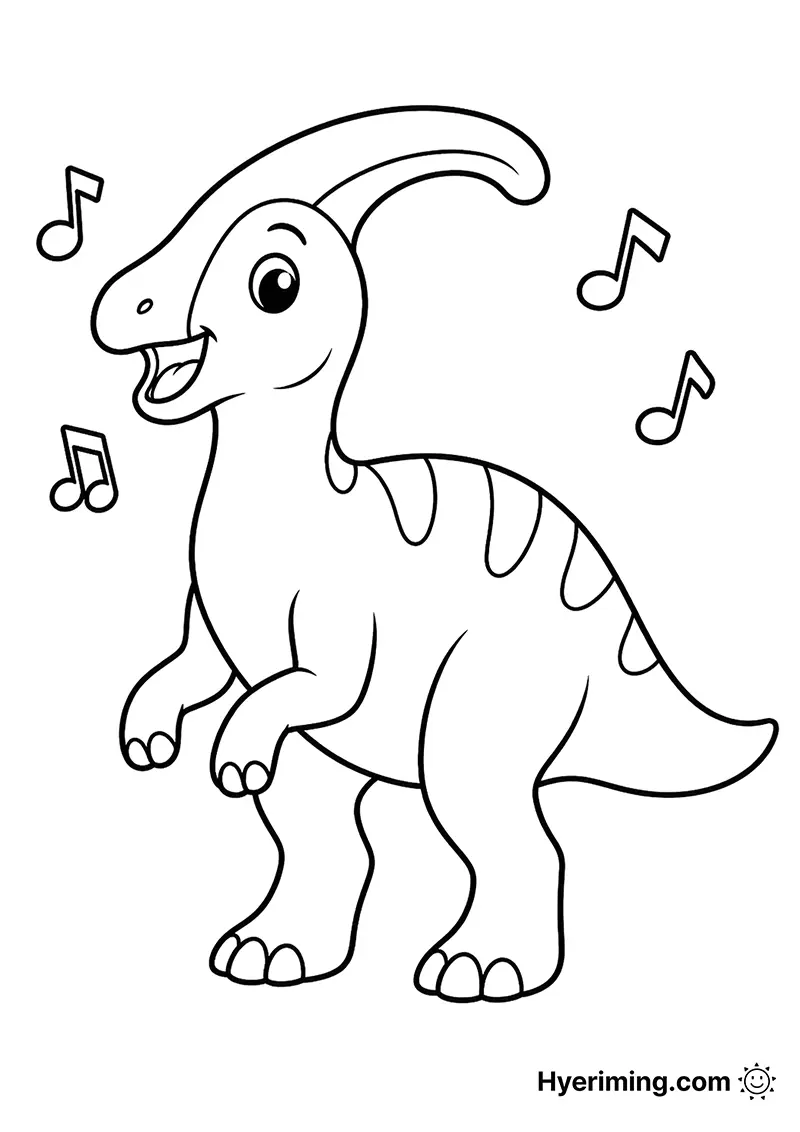 Free printable singing Parasaurolophus coloring page