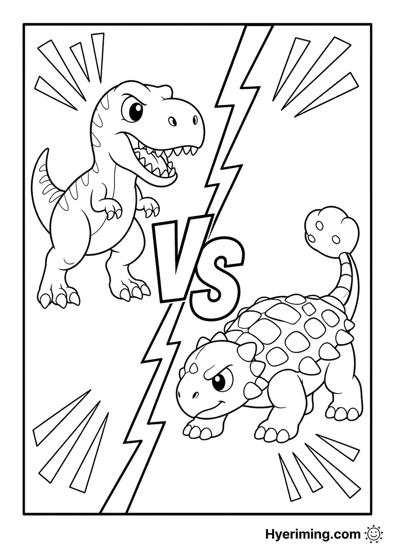 Tyrannosaurus vs Ankylosaurus coloring page printable for kids