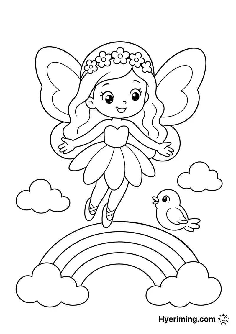 Rainbow fairy coloring page printable for kids