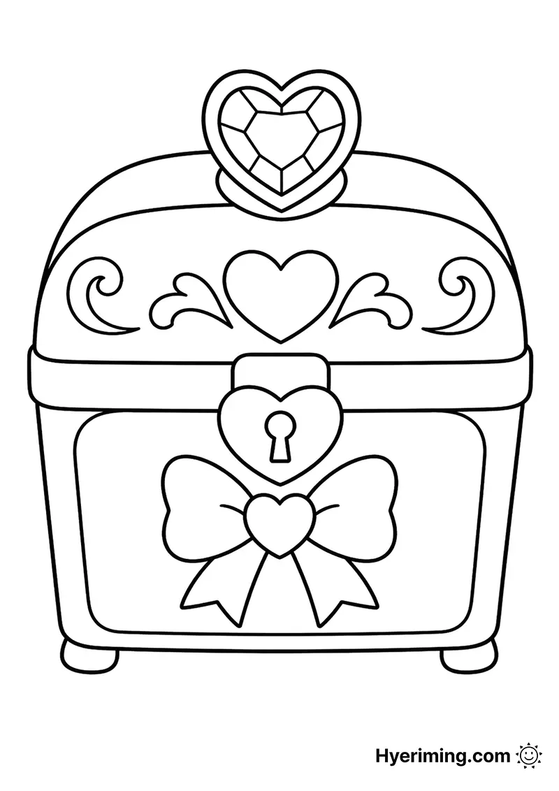 Ribbon jewelry box coloring page printable for kids