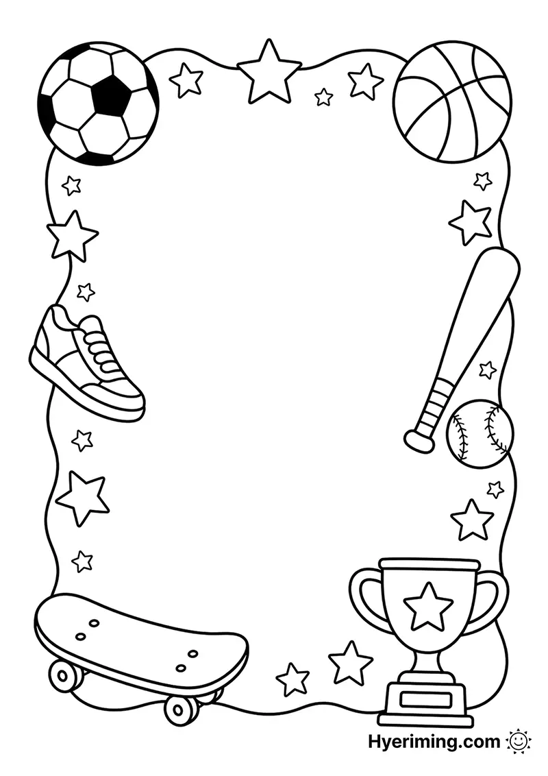 Sports letter paper coloring page printable for kids