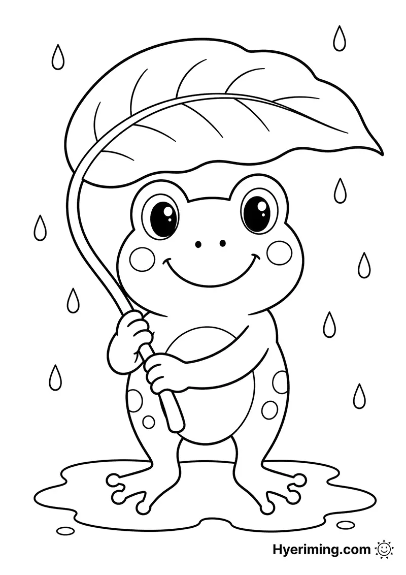 Frog umbrella coloring page printable for kids