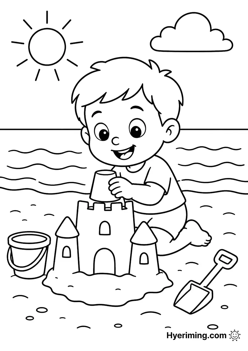 Sandcastle coloring page free printable for kids