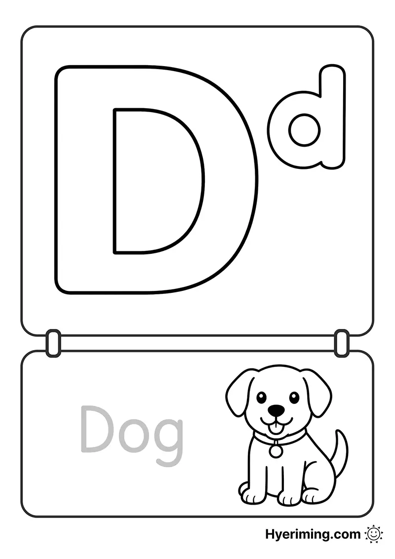 Letter D coloring page printable for kids