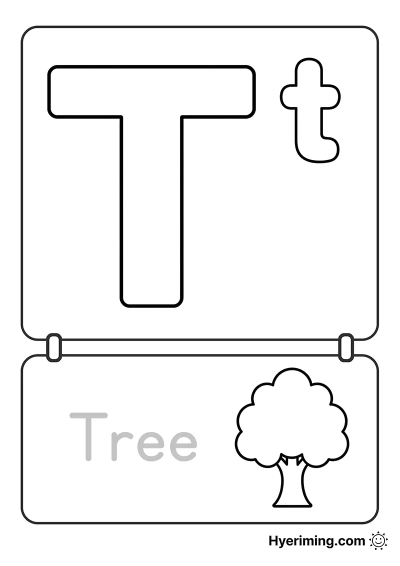 Free printable letter T coloring page for kids