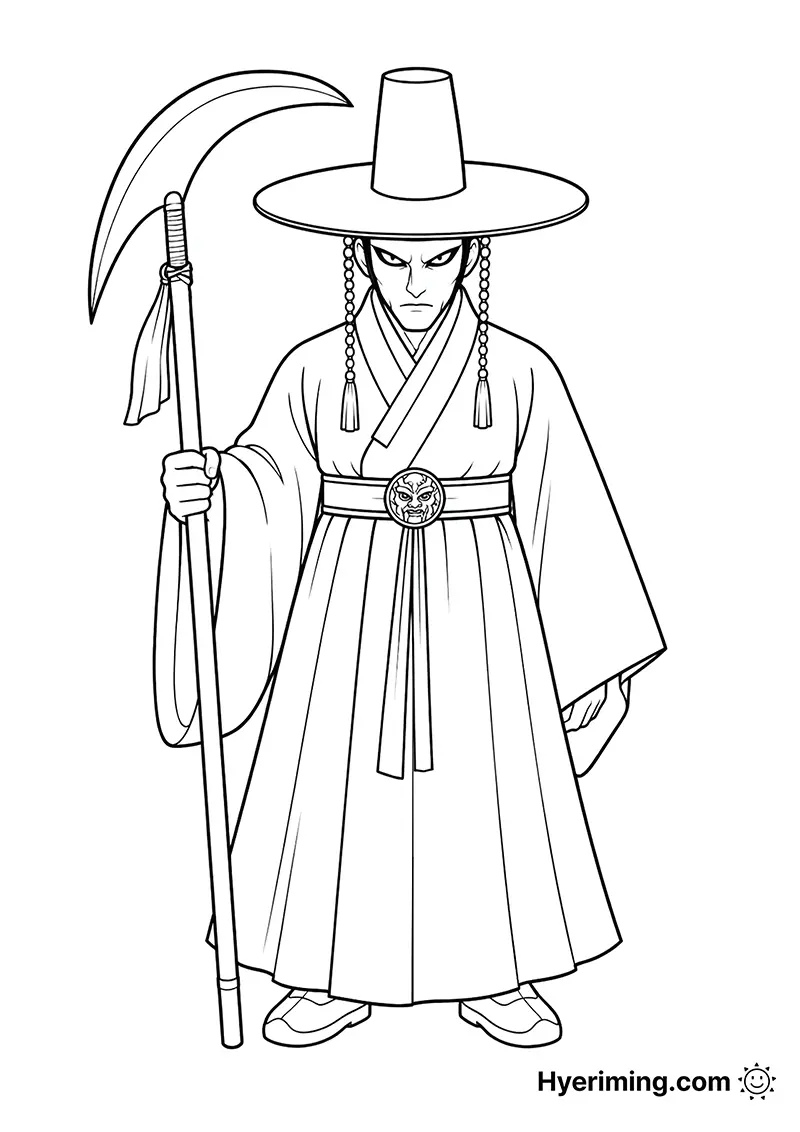 Free printable Korean grim reaper coloring page