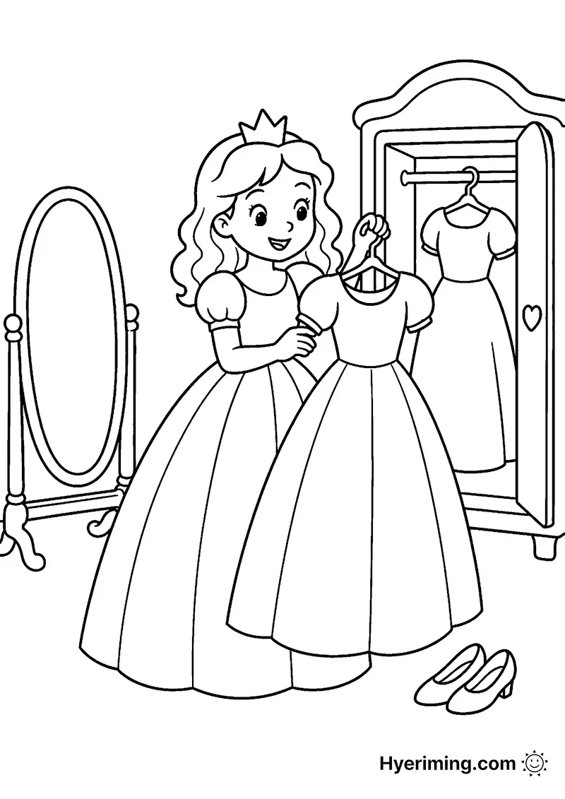 무료 색칠공부 도안 👗 드레스 고르는 공주 색칠하기