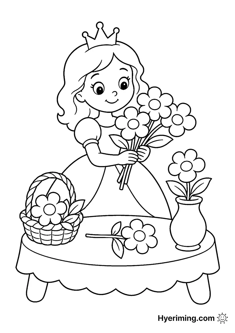 무료 색칠하기 도안 💐 꽃다발 공주 색칠하기