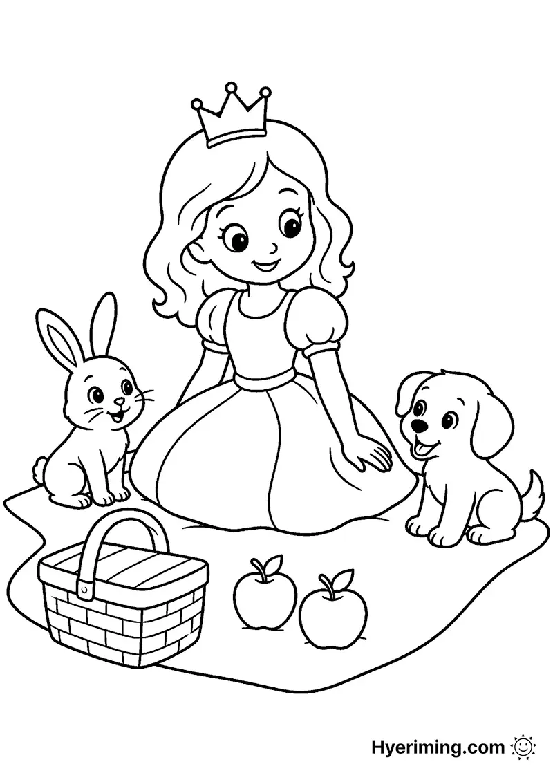 무료 프린트 🐰 공주 피크닉과 동물 친구 색칠하기