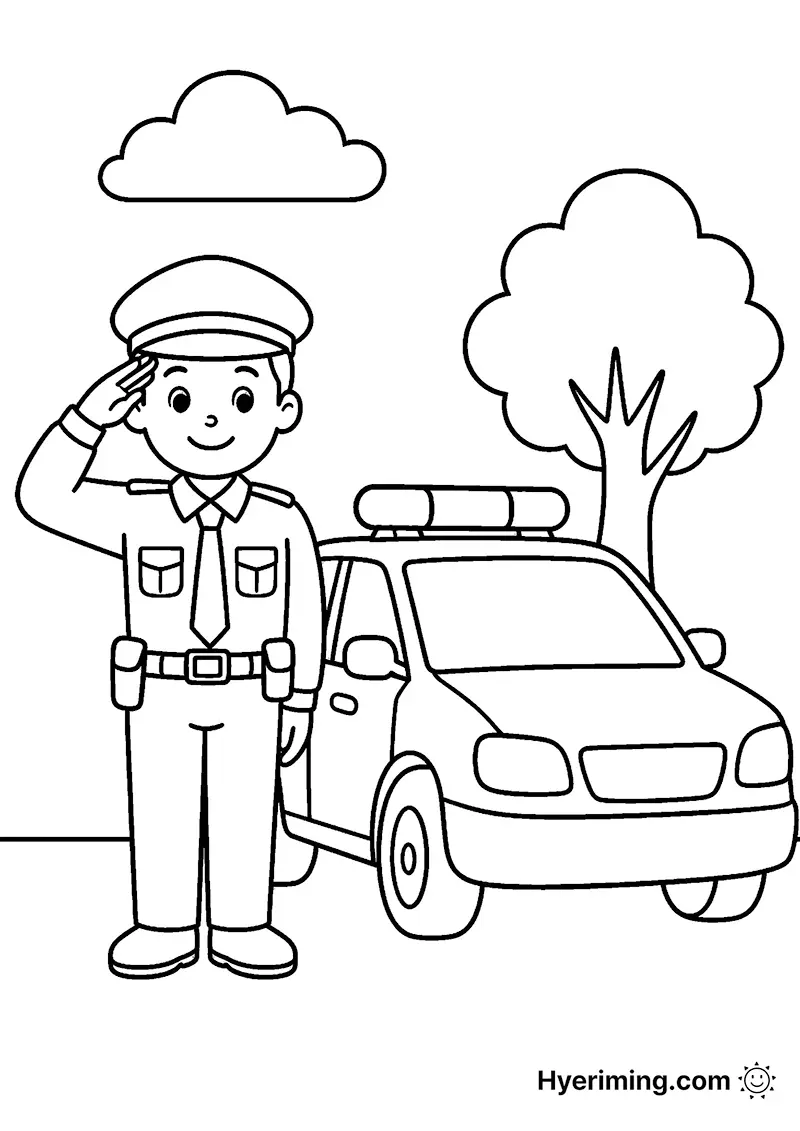 무료 프린트 🚓 경찰차와 경찰관 색칠하기