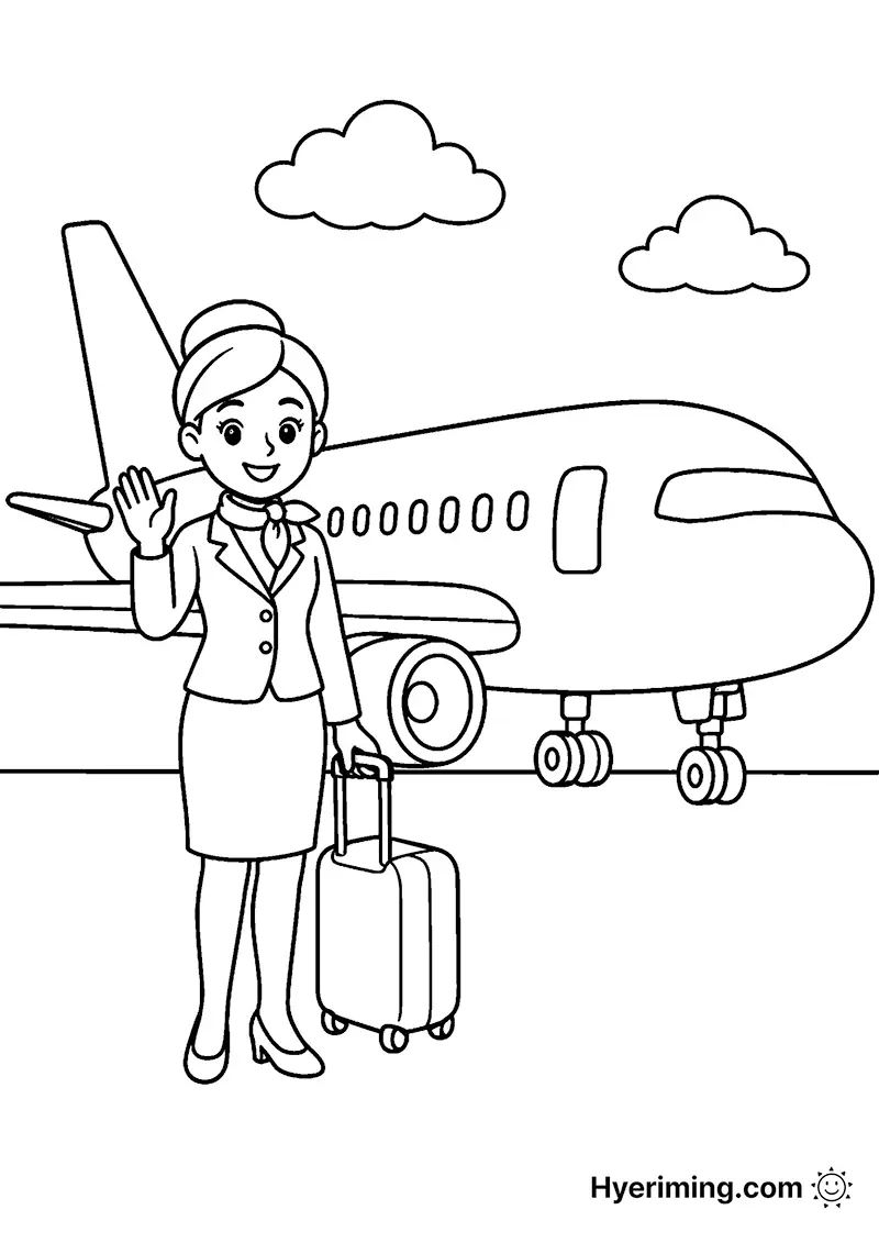 무료 색칠공부 도안 ✈️ 비행기와 승무원 색칠하기