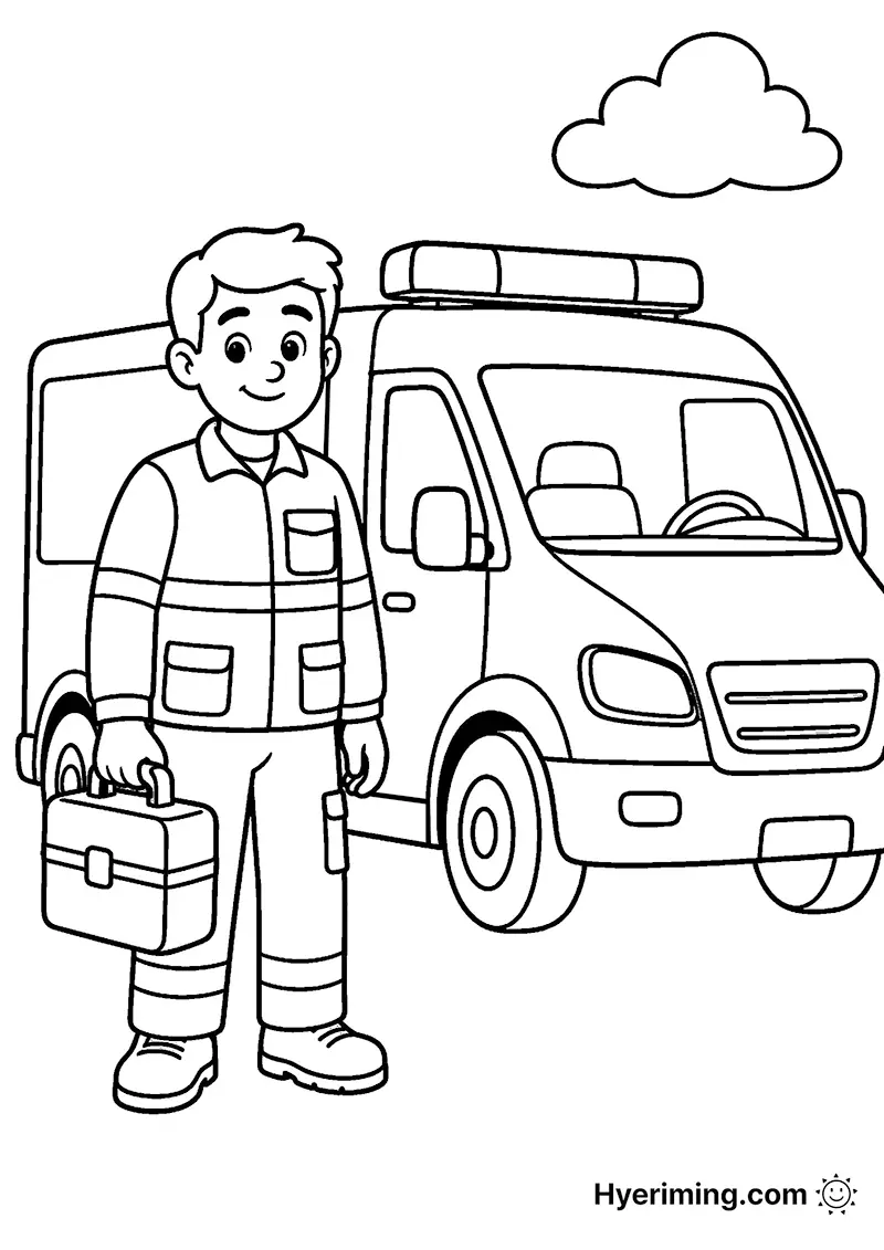 무료 색칠하기 도안 🚑 구급차와 구조대원 색칠하기
