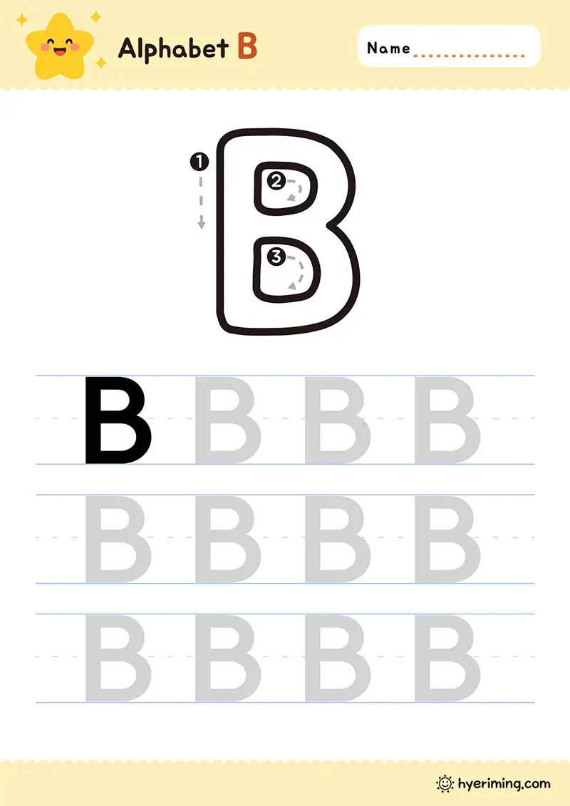 Uppercase B handwriting worksheet printable