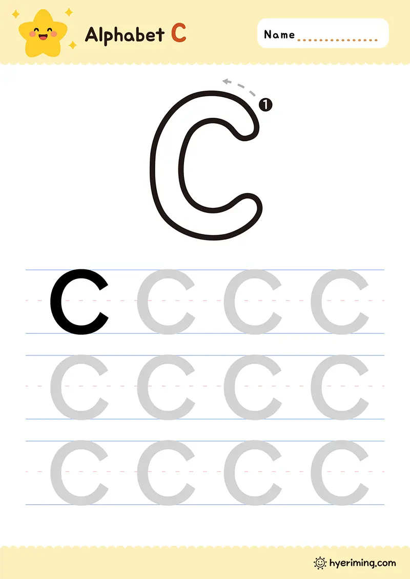Printable letter C tracing worksheet for kids