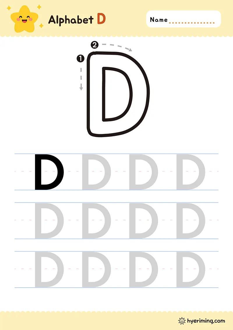 Free printable letter D writing worksheet