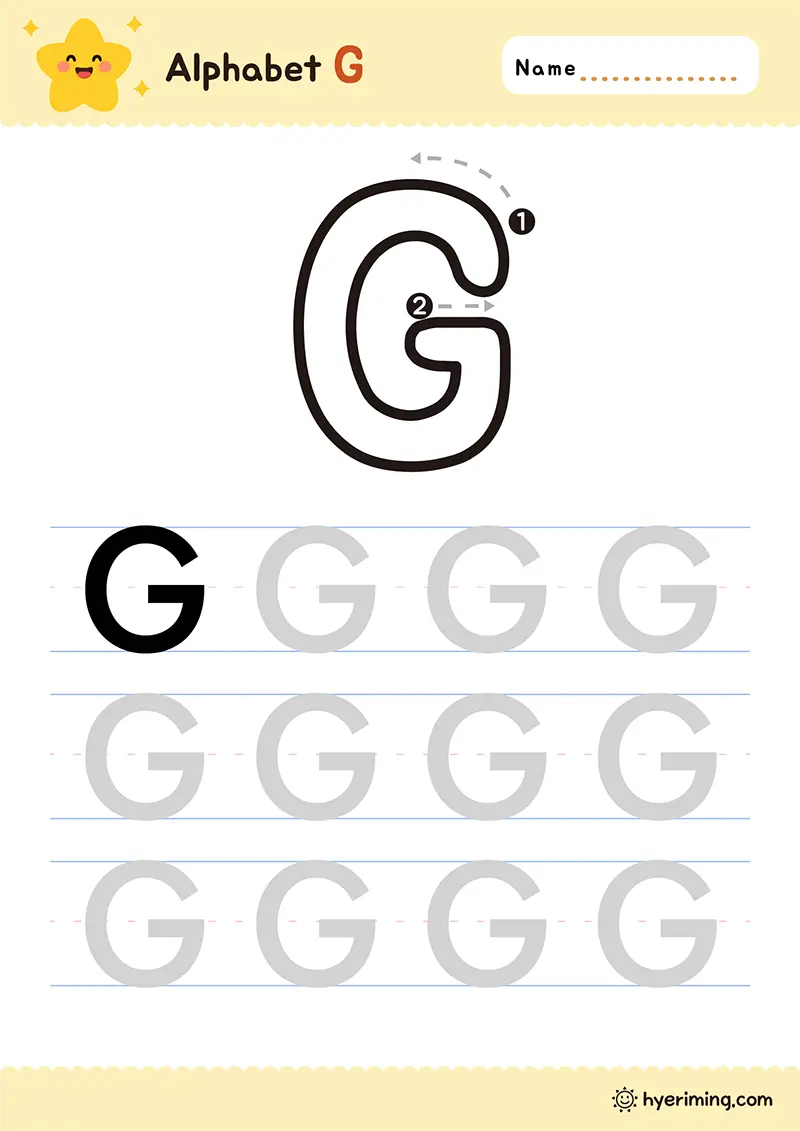 Free printable uppercase G handwriting worksheet