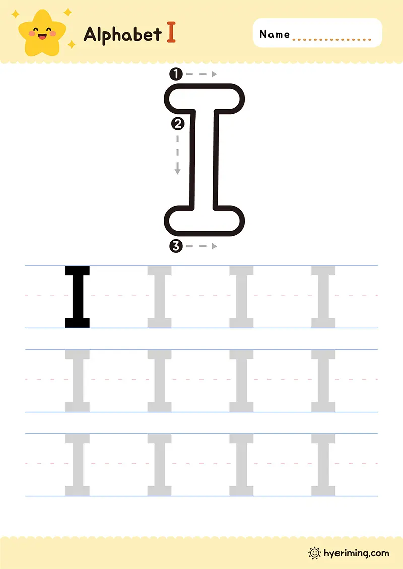 Printable letter I writing practice worksheet