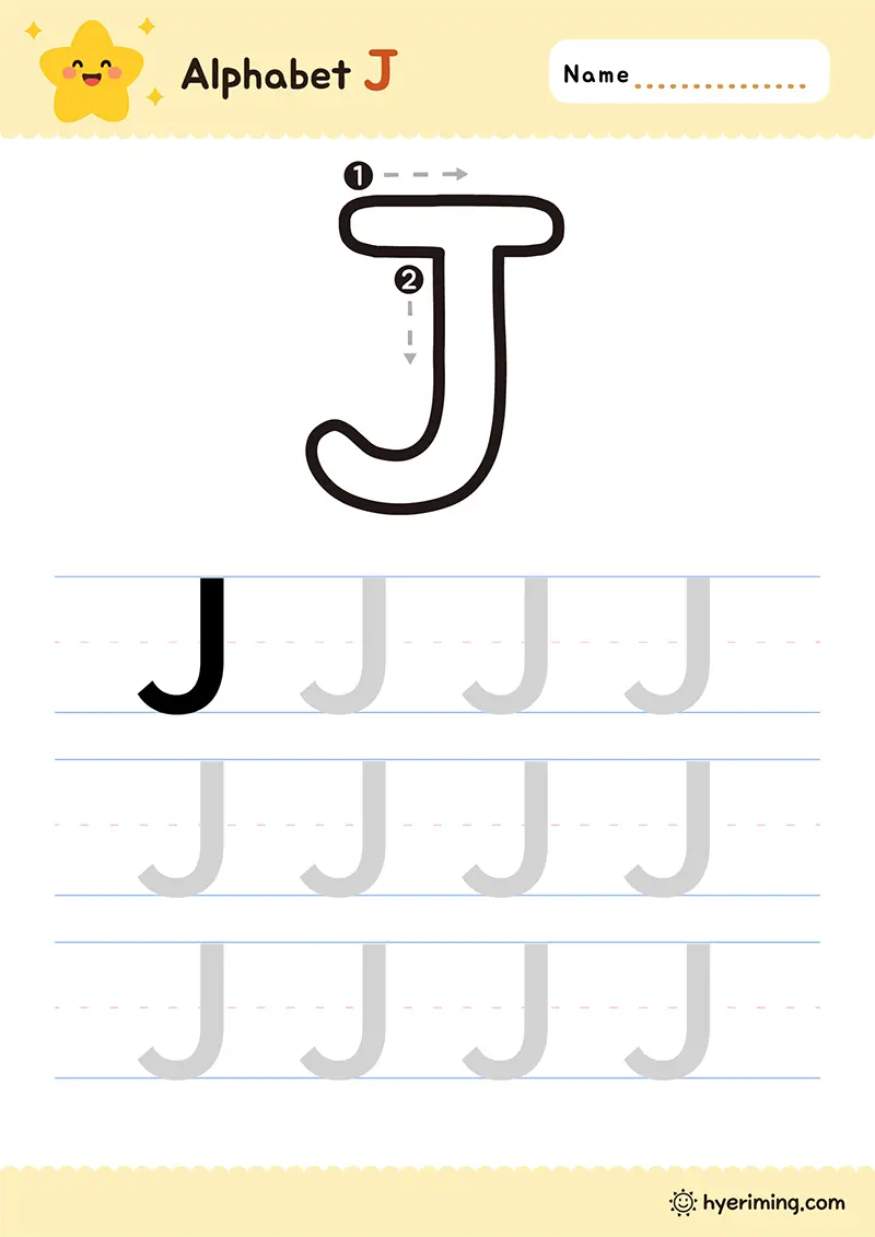 Free printable letter J tracing worksheet