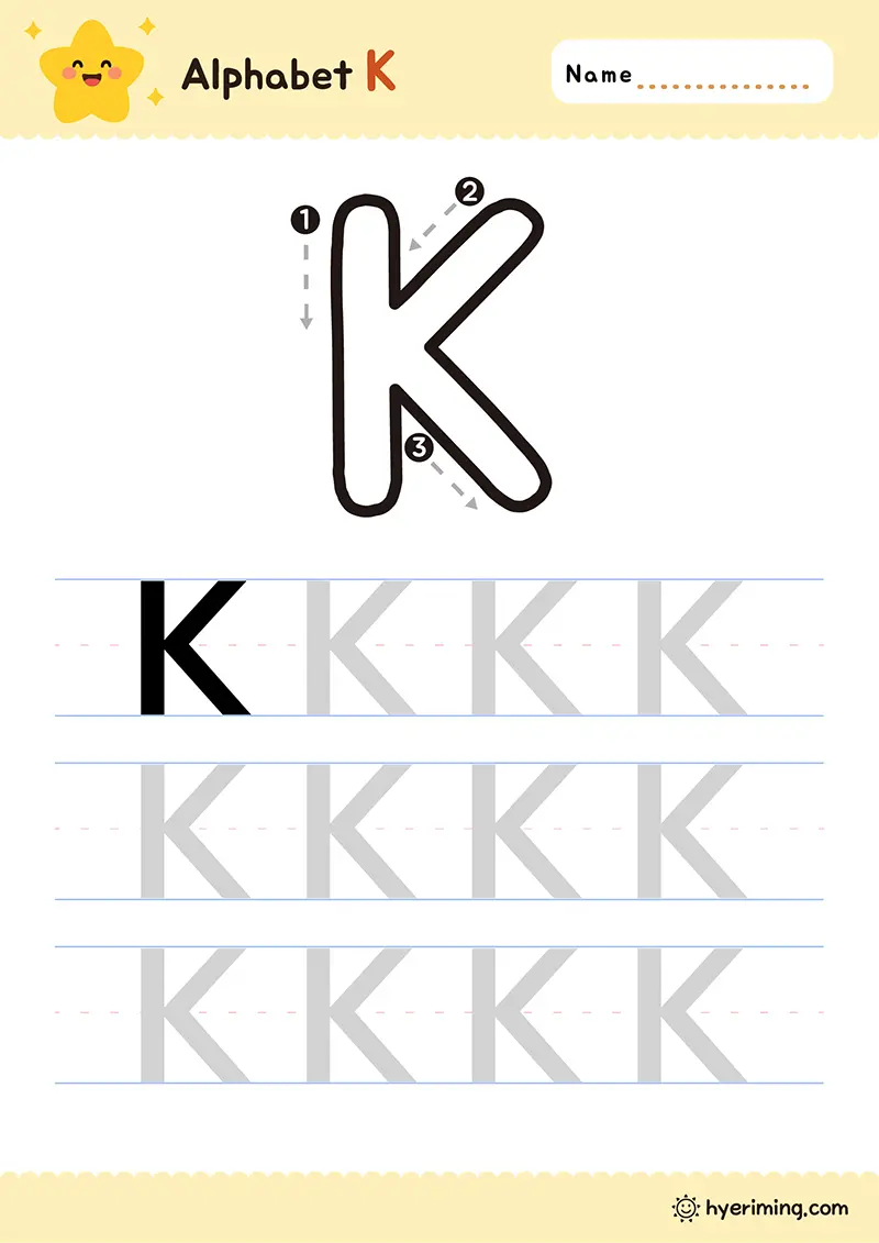 Letter K handwriting worksheet free printable