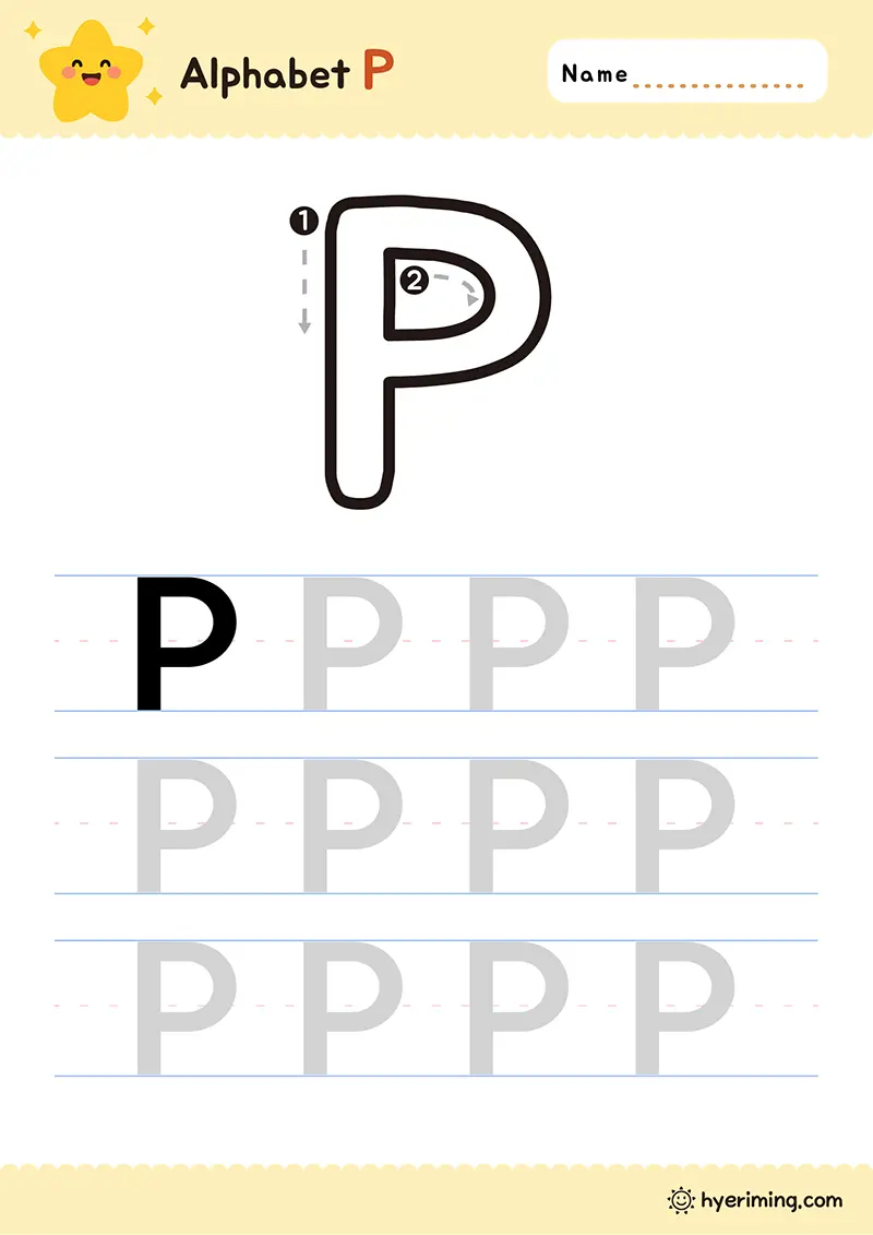Uppercase P handwriting worksheet printable