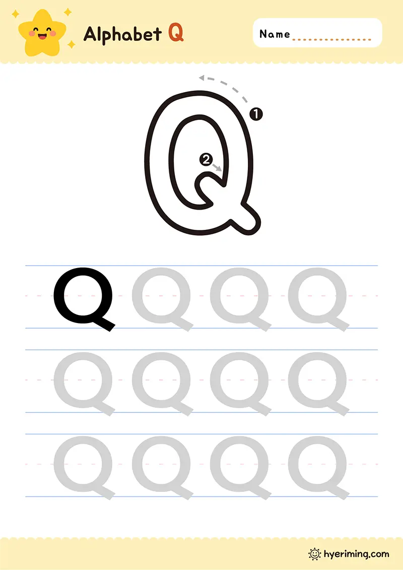 Printable letter Q tracing worksheet for kids