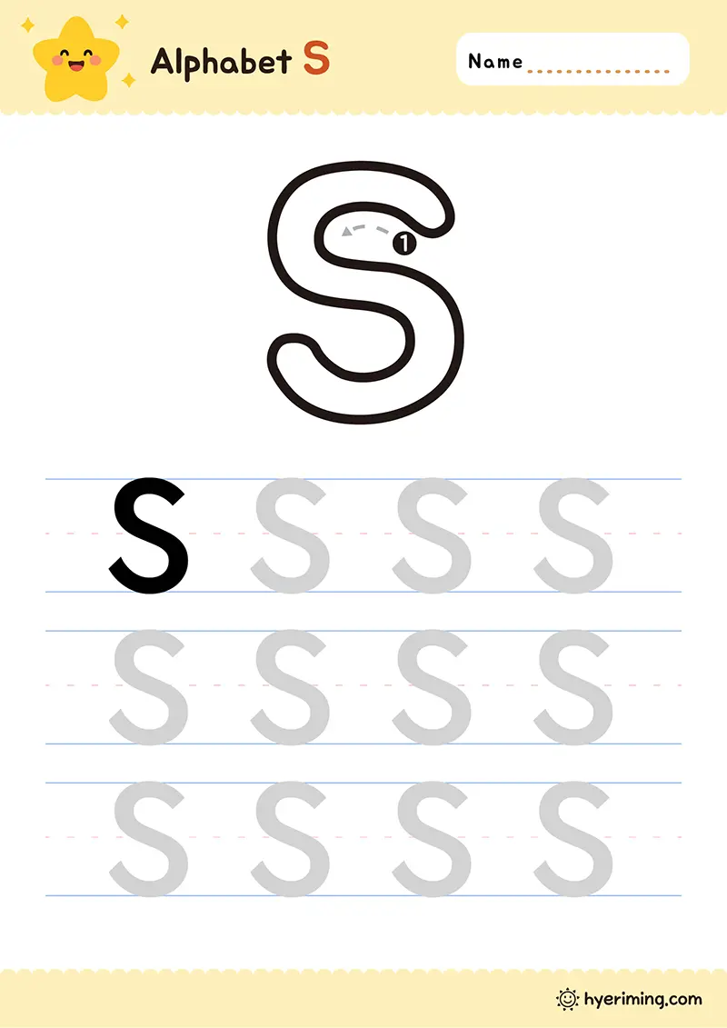 Printable uppercase S handwriting worksheet