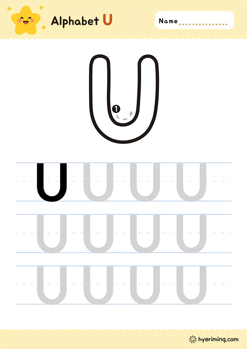 Uppercase U tracing worksheet free printable