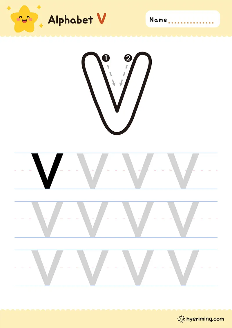 Printable uppercase V tracing worksheet