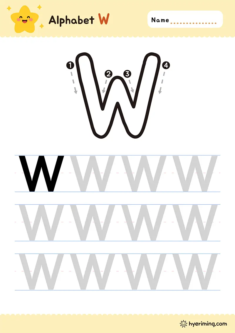 Free printable letter W writing worksheet
