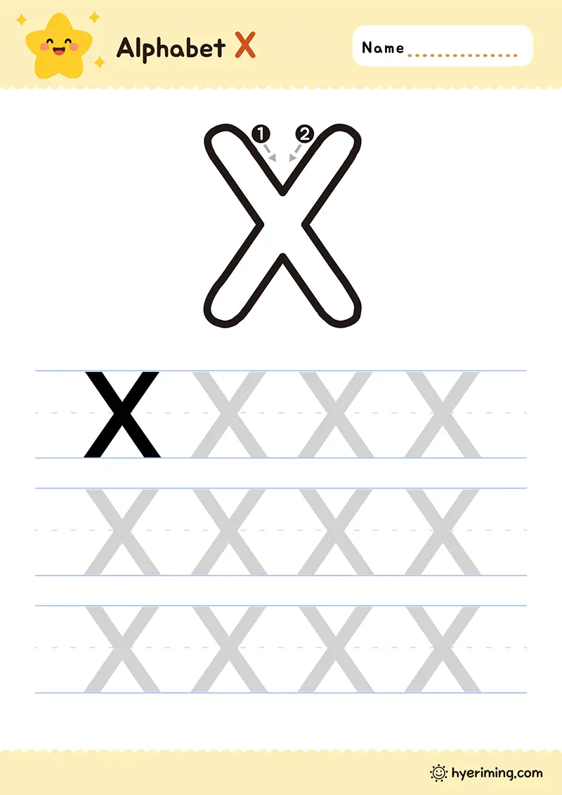 Uppercase X handwriting worksheet printable