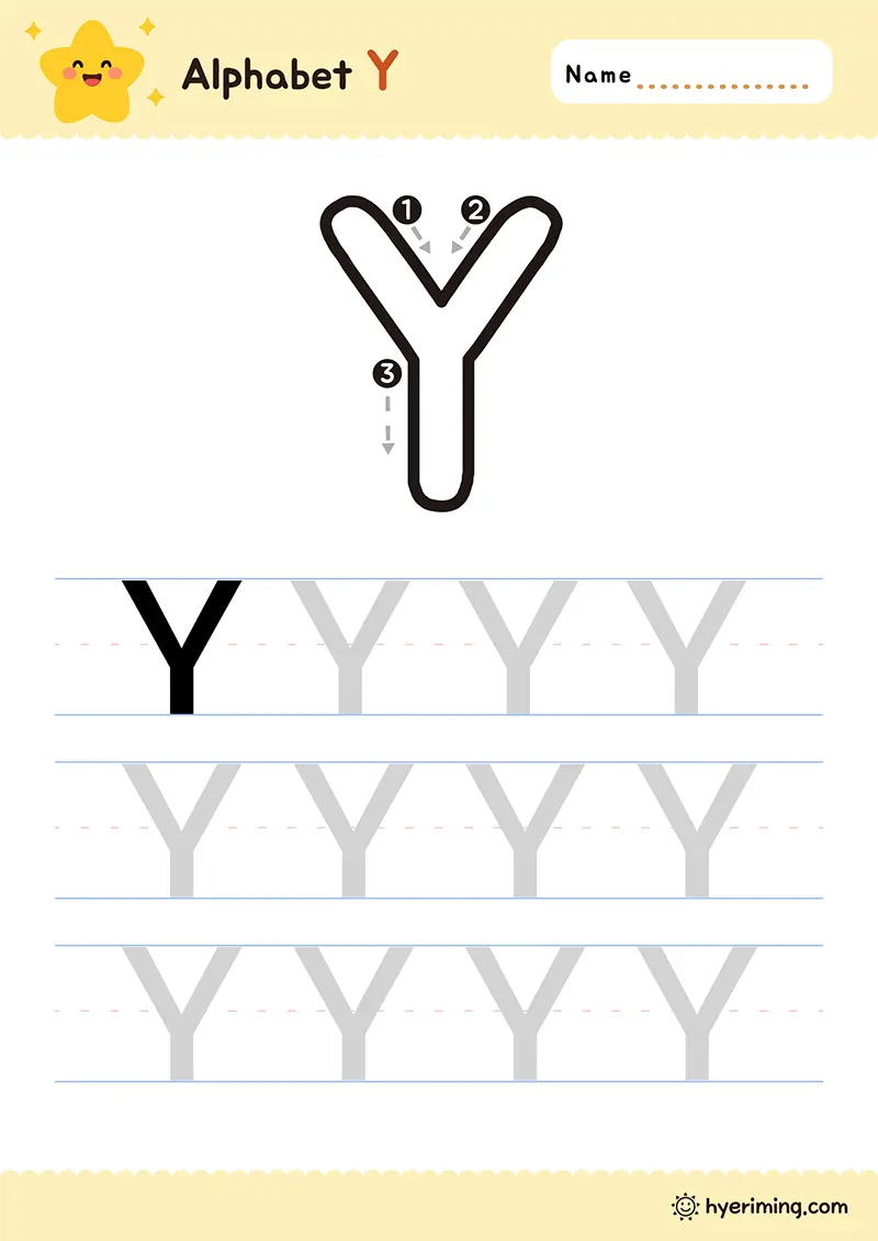 Printable letter Y tracing worksheet for kids