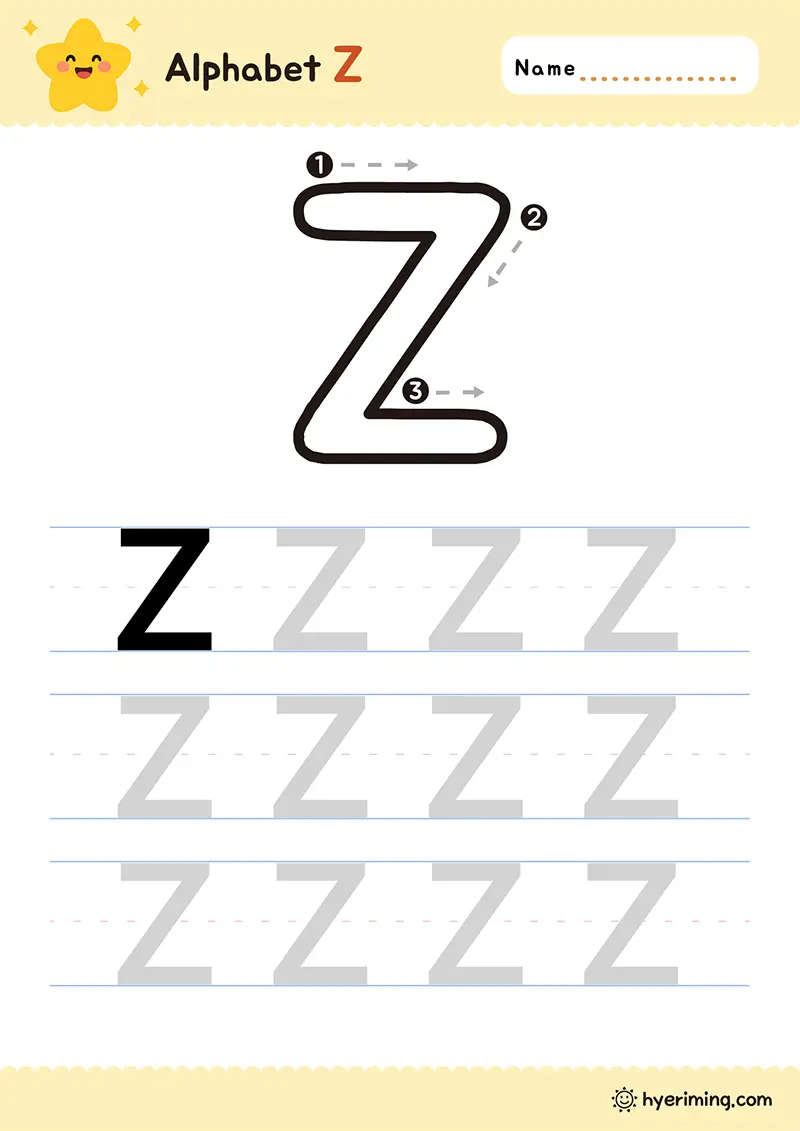 Free printable uppercase Z tracing worksheet
