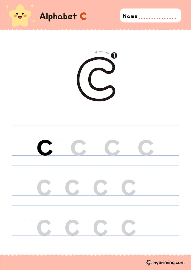 Free printable lowercase c tracing worksheet