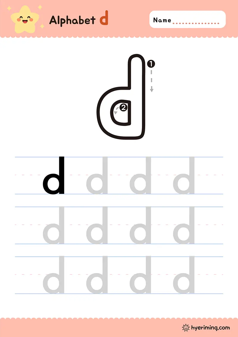 Printable lowercase d tracing worksheet
