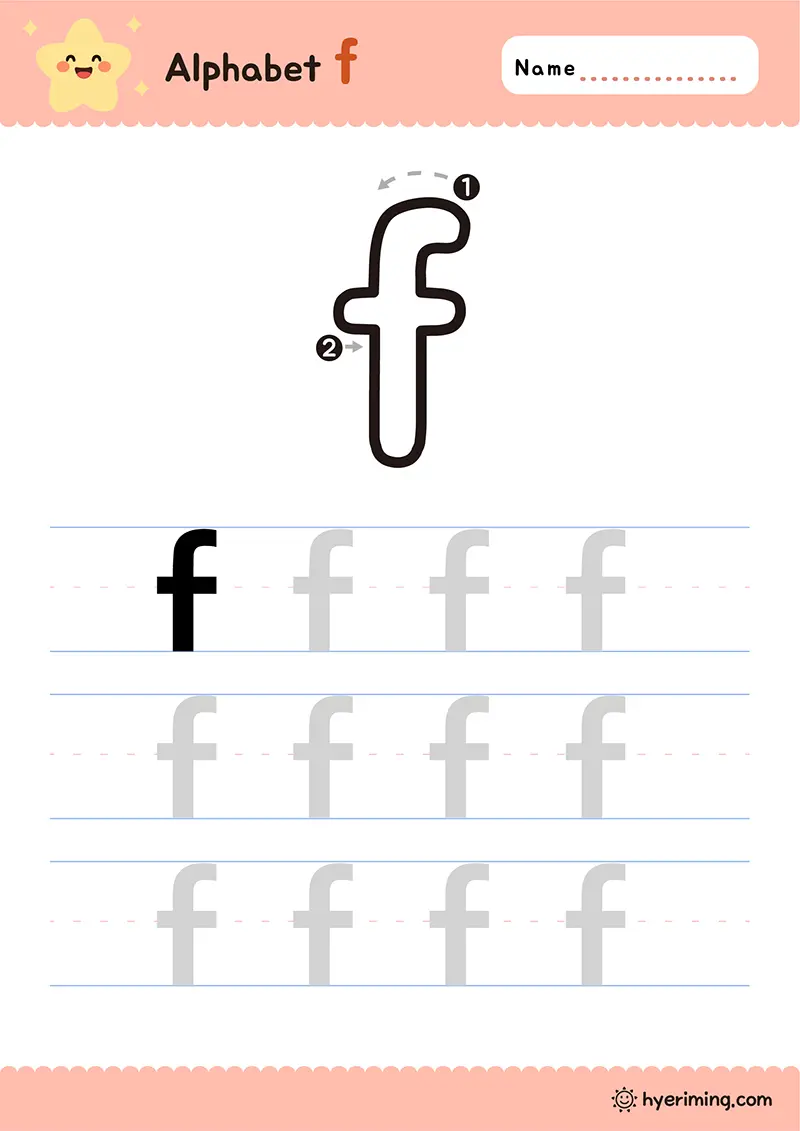 Printable lowercase f tracing worksheet