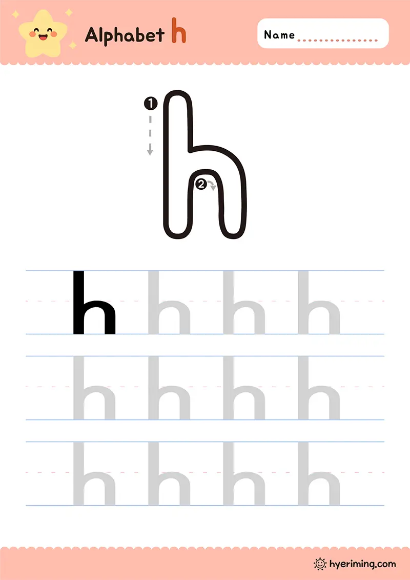Printable lowercase h handwriting worksheet
