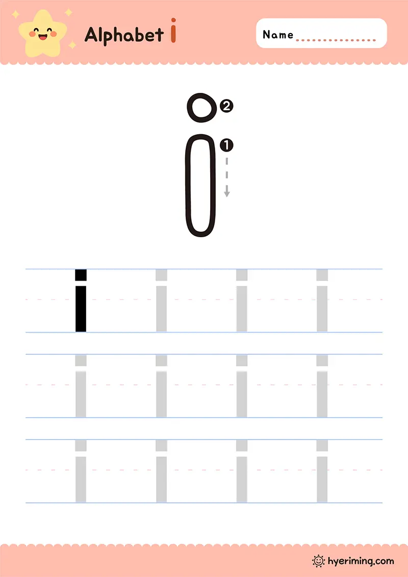 Free printable lowercase i tracing worksheet