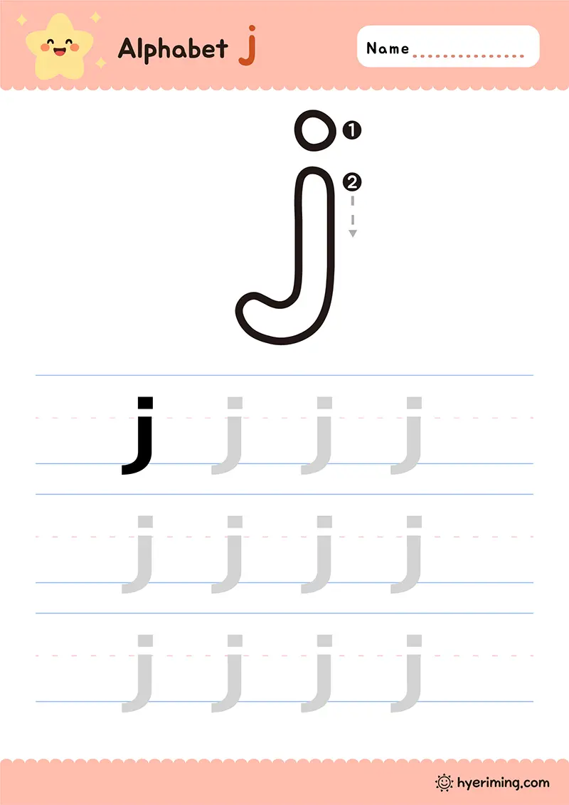 Printable lowercase j tracing worksheet