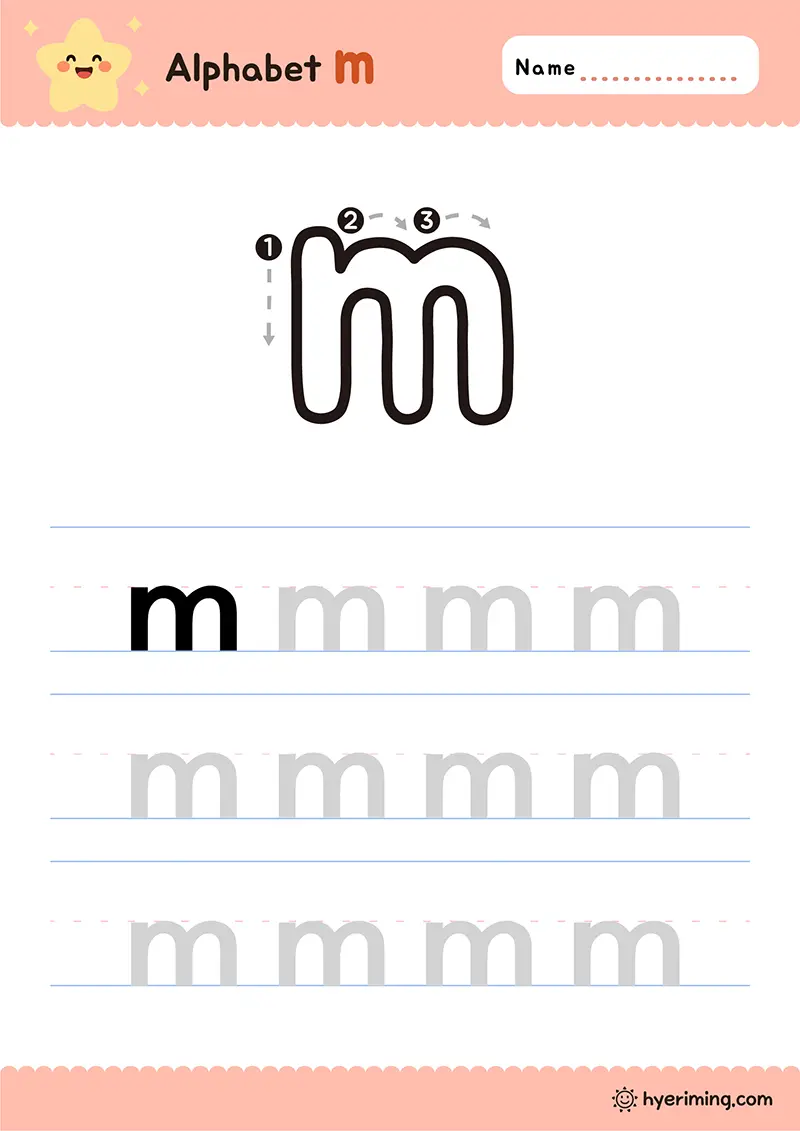 Free printable lowercase m tracing worksheet